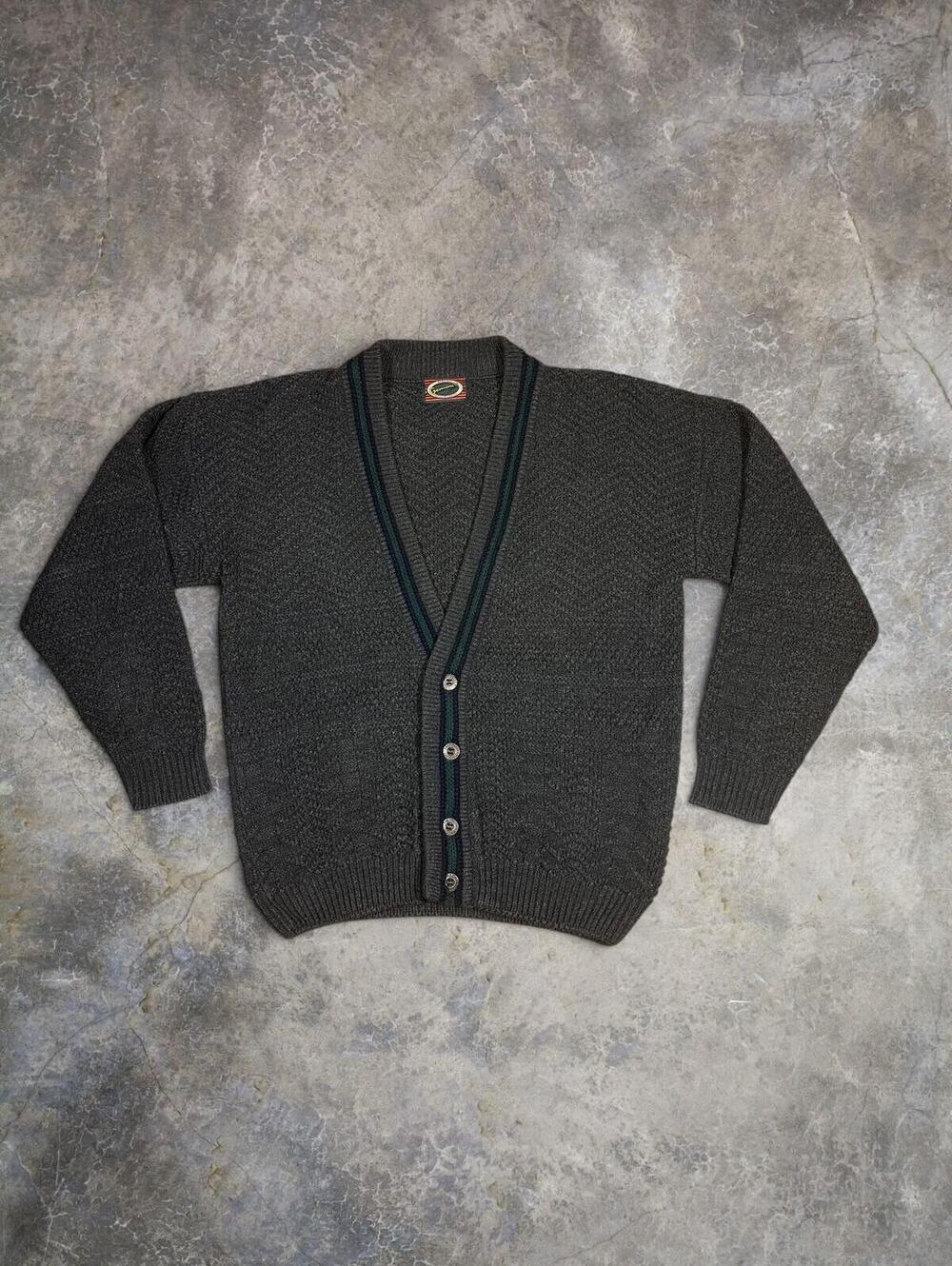 Vtg Gemini's Charcoal Gray Knit Cardigan Sweater Sz L